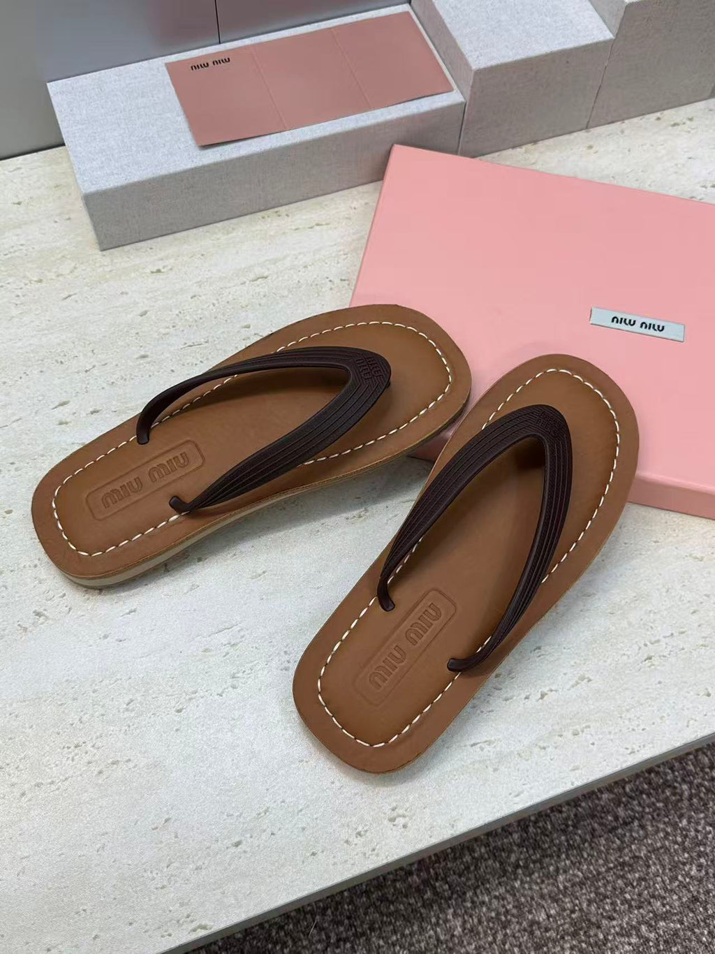 MIUMIU 26S THONG SANDAL IN DARK BROWN