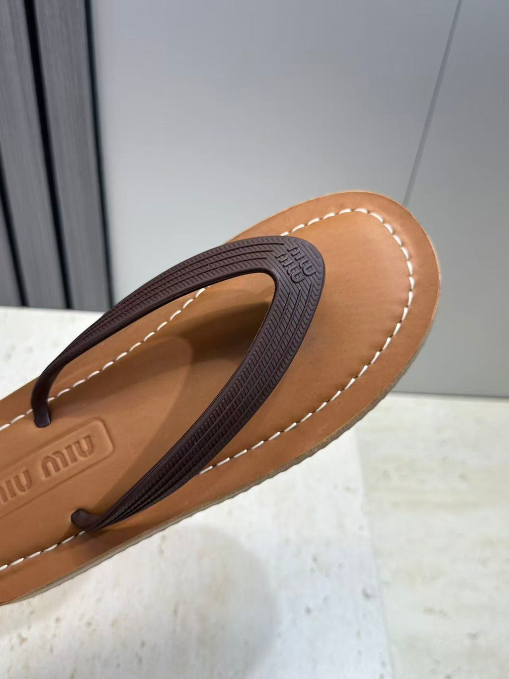 MIUMIU 26S THONG SANDAL IN DARK BROWN