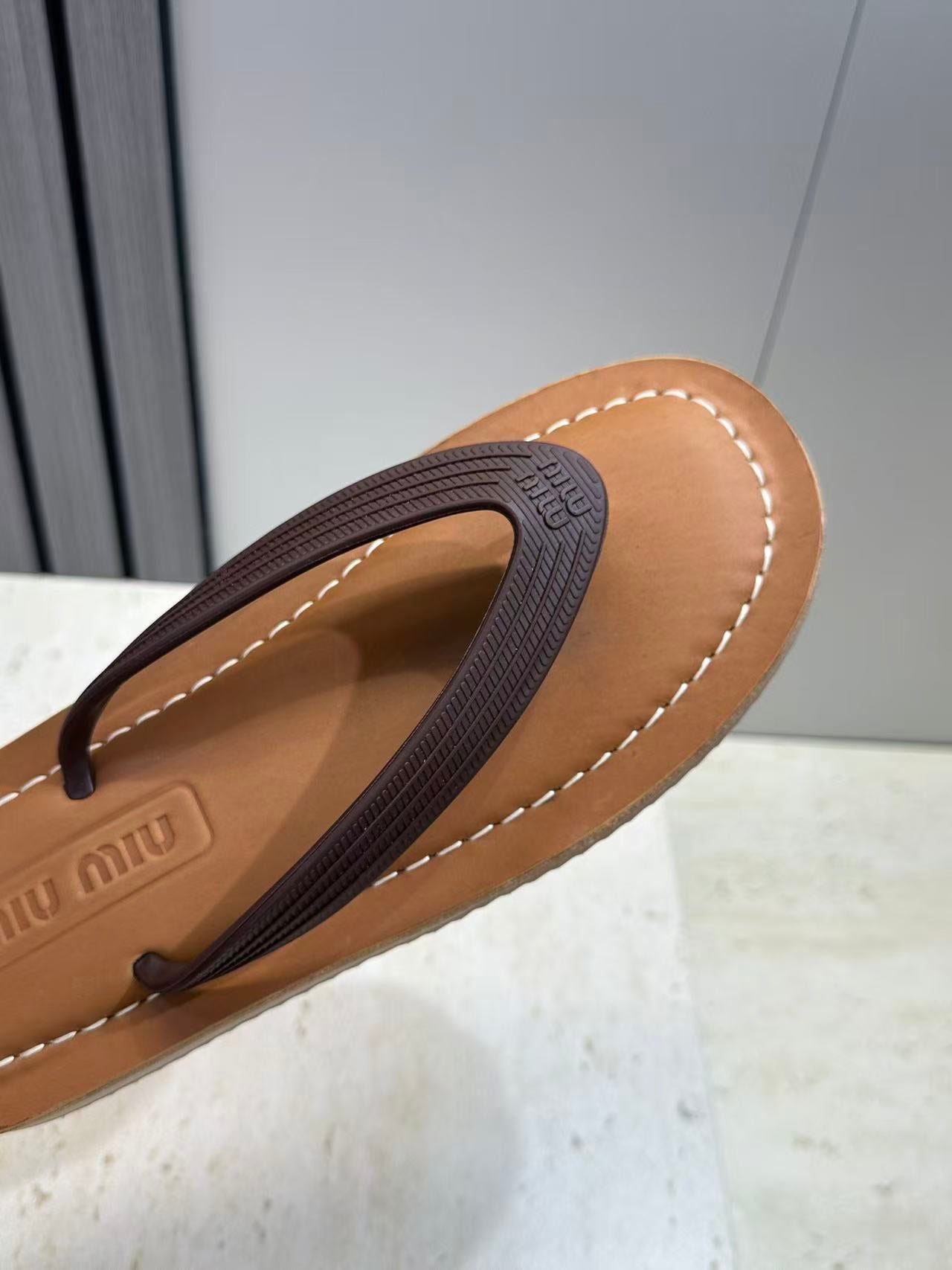 MIUMIU 26S THONG SANDAL IN DARK BROWN