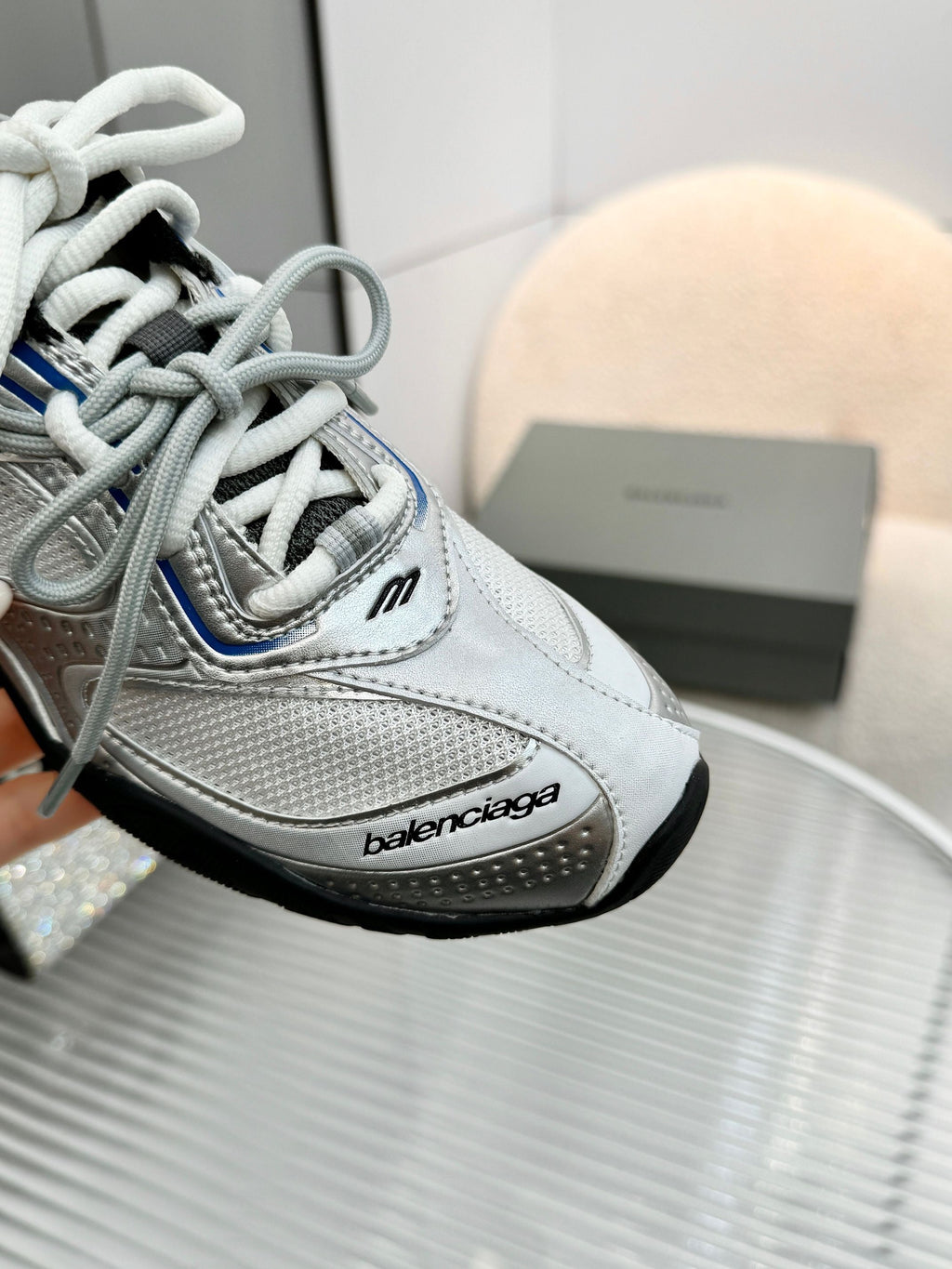 BALENCIAGA 26S RADAR GRADIENT LINES SNEAKER IN SILVER MELATIC
