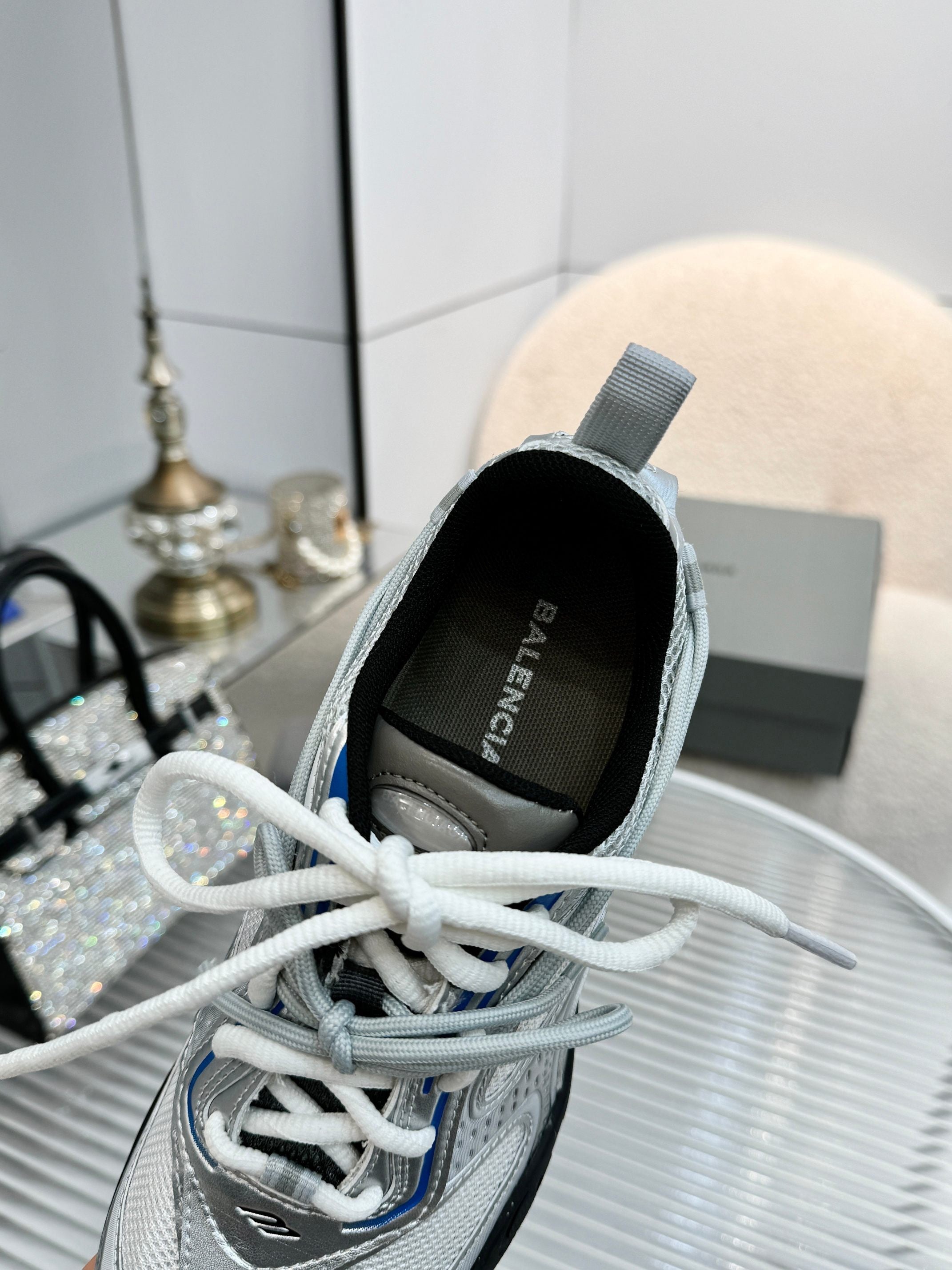 BALENCIAGA 26S RADAR GRADIENT LINES SNEAKER IN SILVER MELATIC