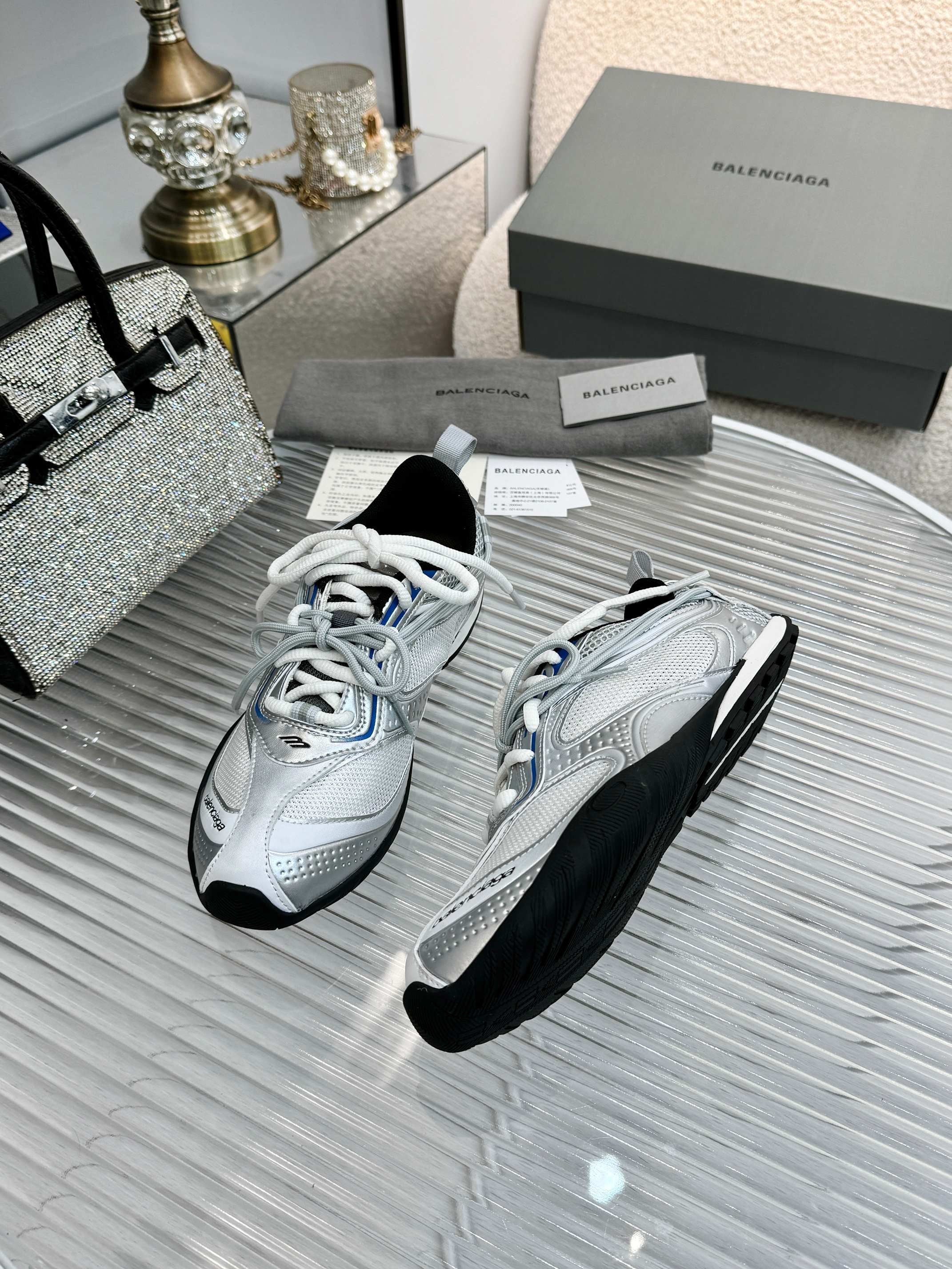 BALENCIAGA 26S RADAR GRADIENT LINES SNEAKER IN SILVER MELATIC