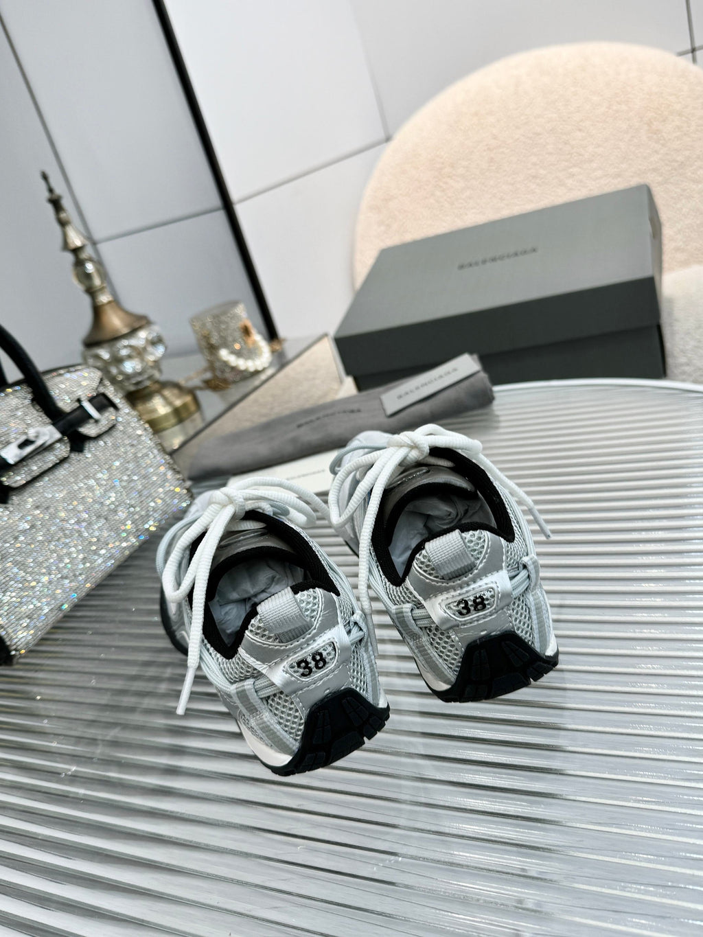 BALENCIAGA 26S RADAR GRADIENT LINES SNEAKER IN SILVER MELATIC