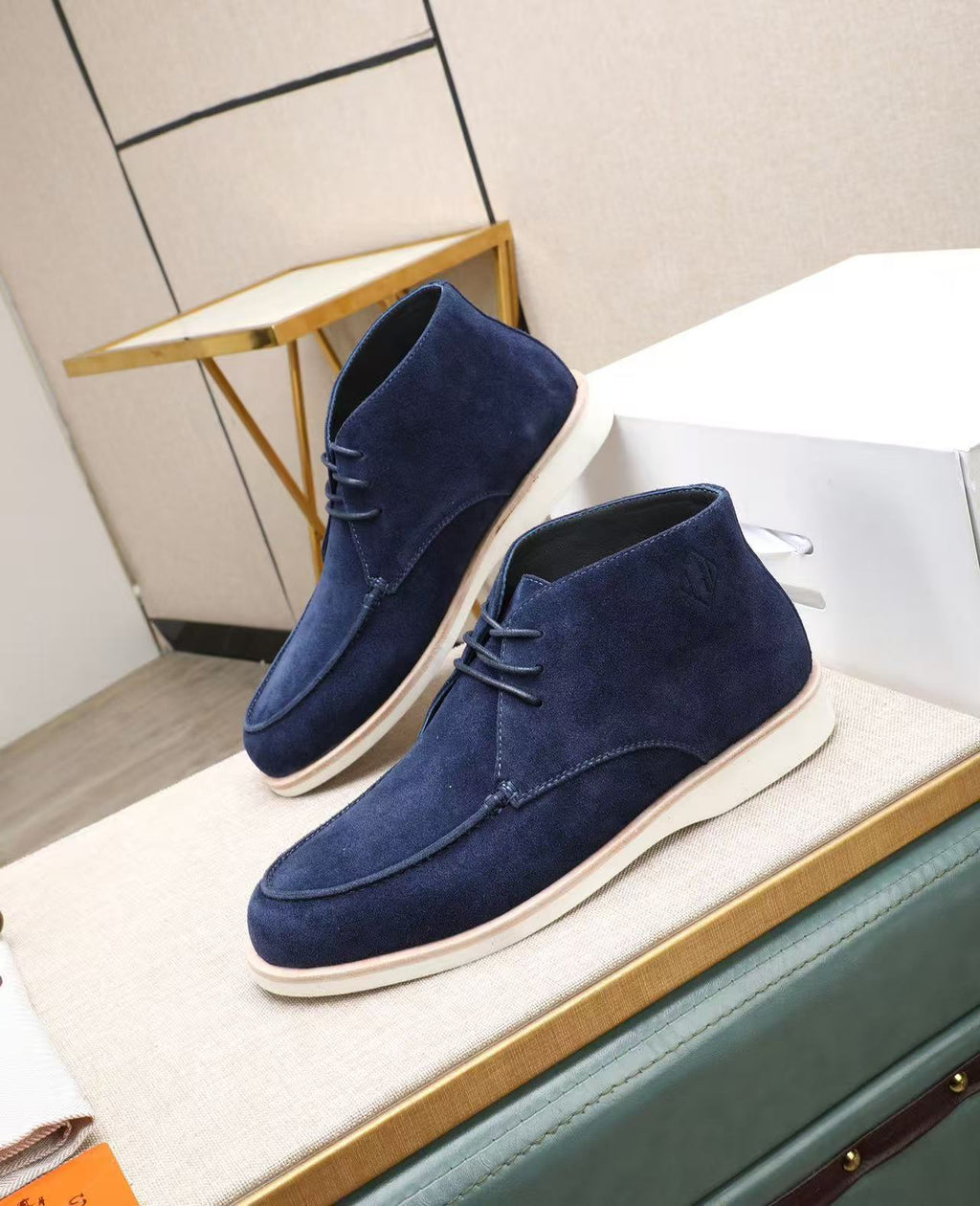 HM 26S HIGH-TOP LOAFERS IN NAVY BLUE SUEDE
