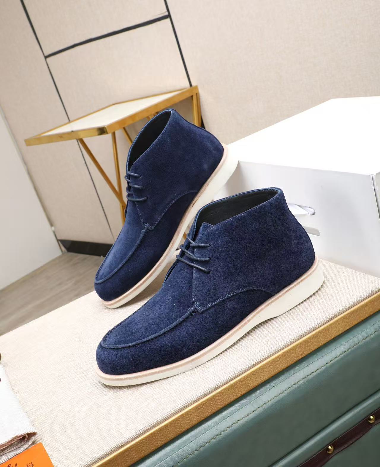 HM 26S HIGH-TOP LOAFERS IN NAVY BLUE SUEDE