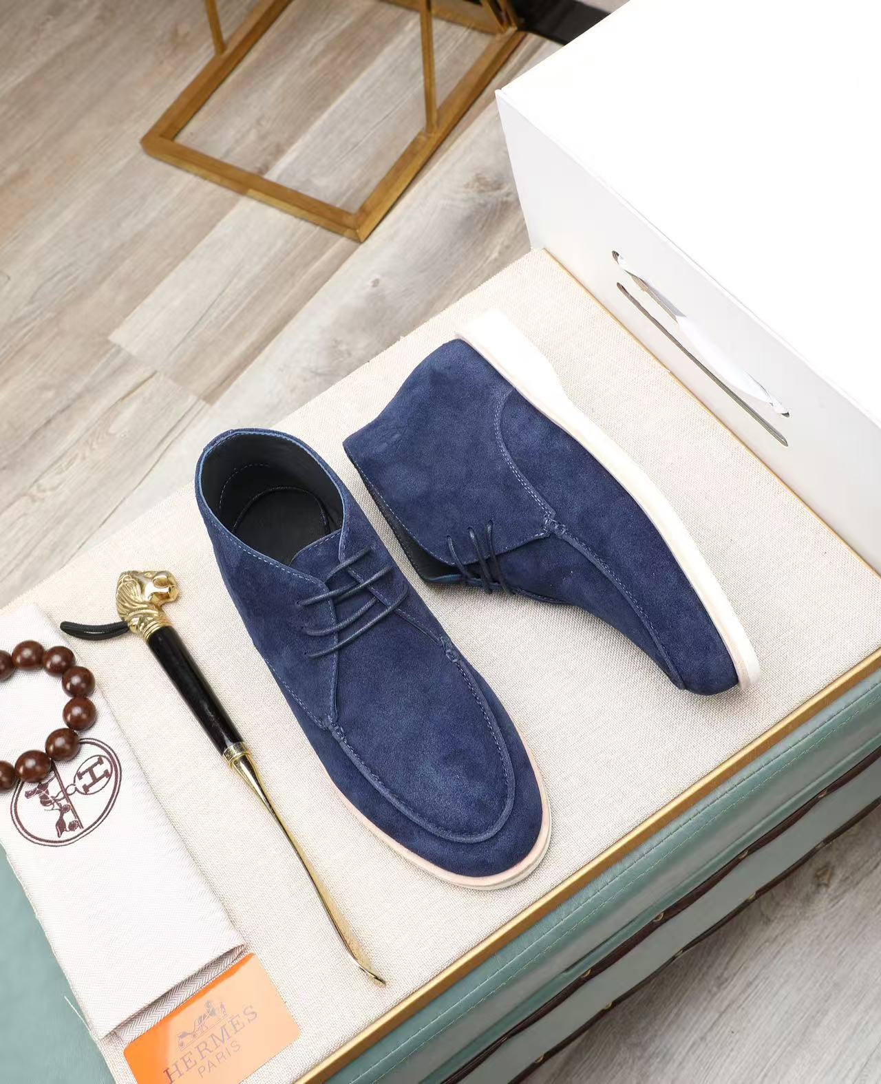HM 26S HIGH-TOP LOAFERS IN NAVY BLUE SUEDE
