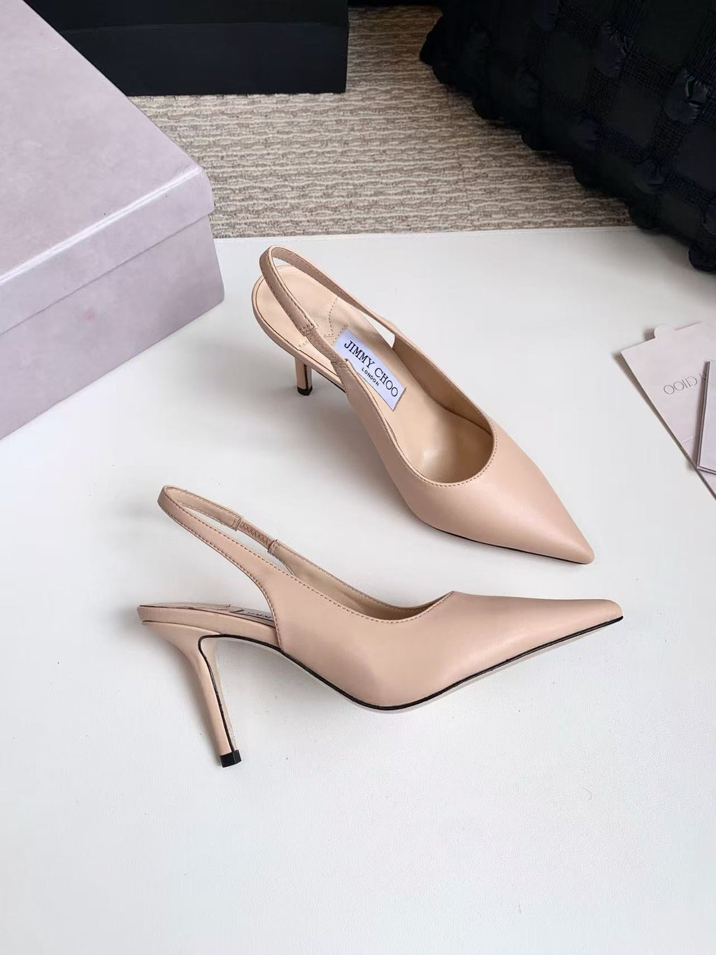 JIMMY CHOO 26S SLINGBACK HIGH HEELS 90 MM IN NUDE CALFSKIN