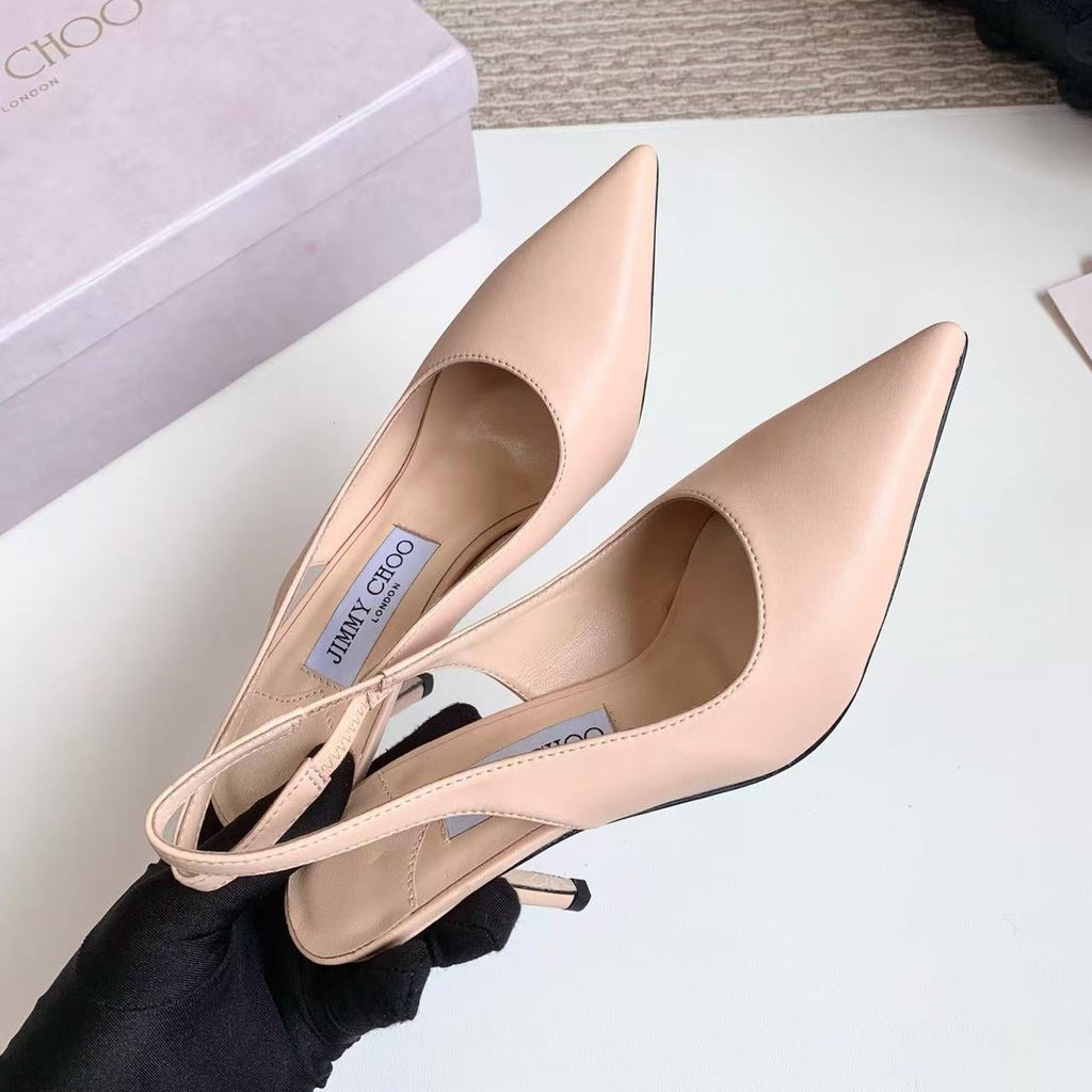 JIMMY CHOO 26S SLINGBACK HIGH HEELS 90 MM IN NUDE CALFSKIN