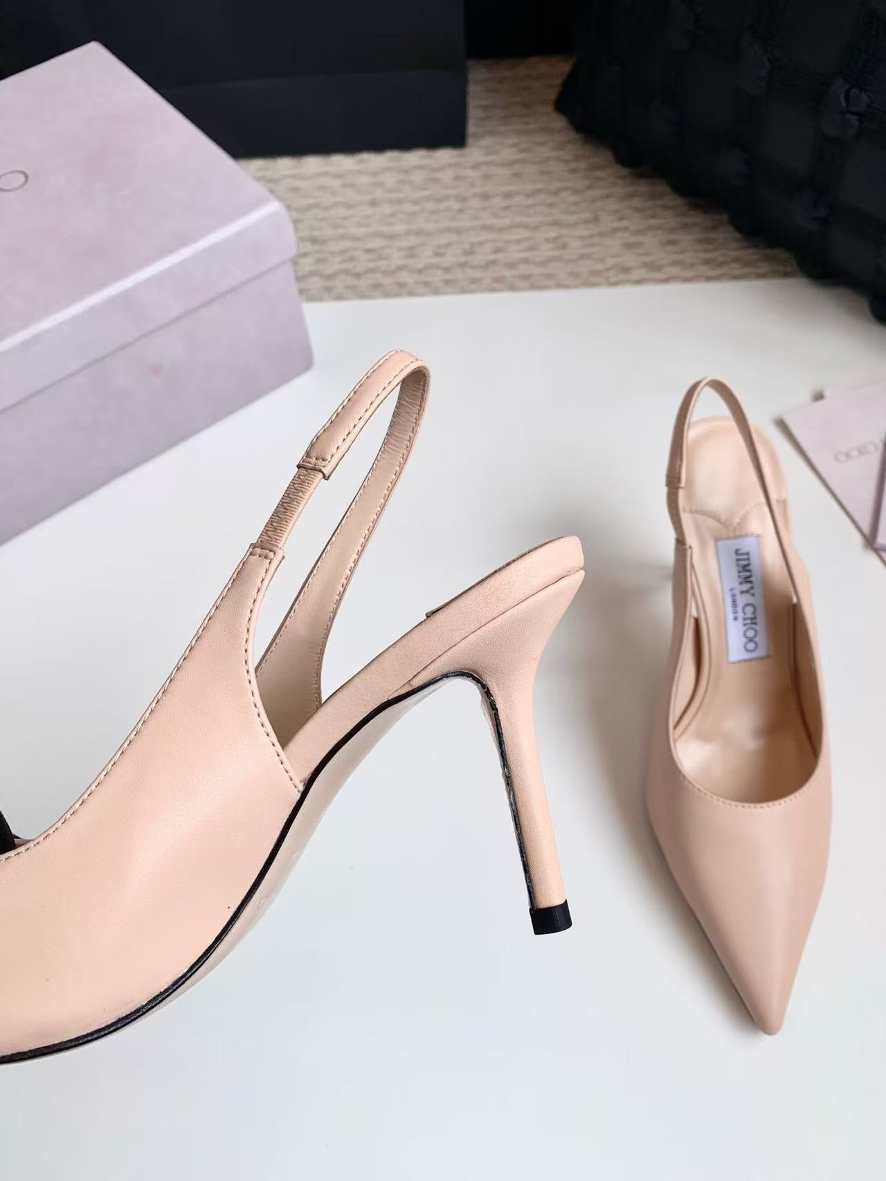 JIMMY CHOO 26S SLINGBACK HIGH HEELS 90 MM IN NUDE CALFSKIN