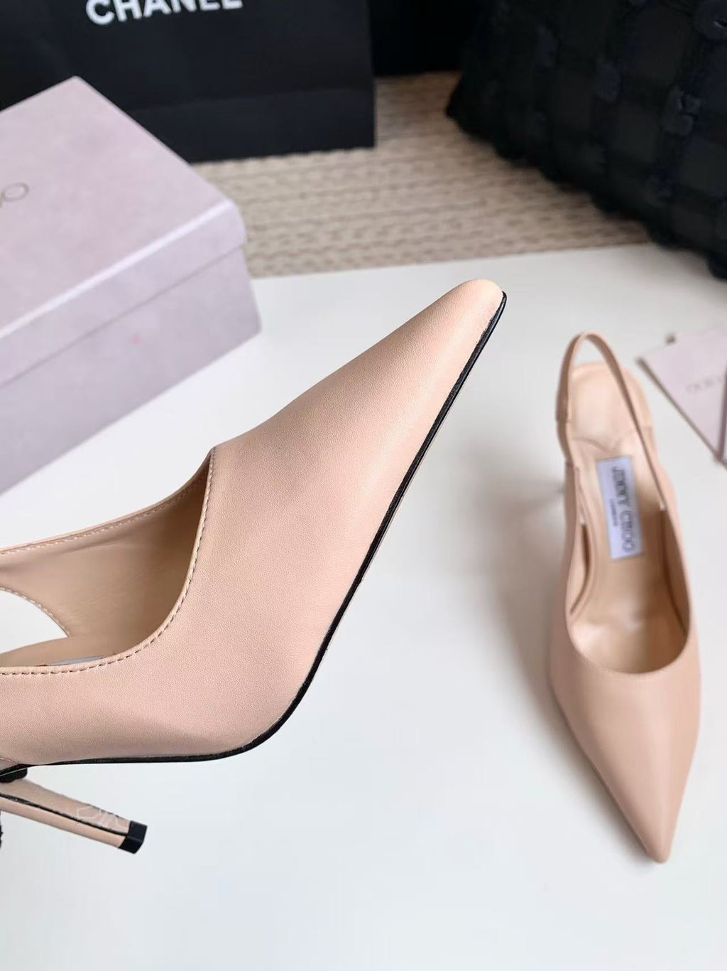 JIMMY CHOO 26S SLINGBACK HIGH HEELS 90 MM IN NUDE CALFSKIN