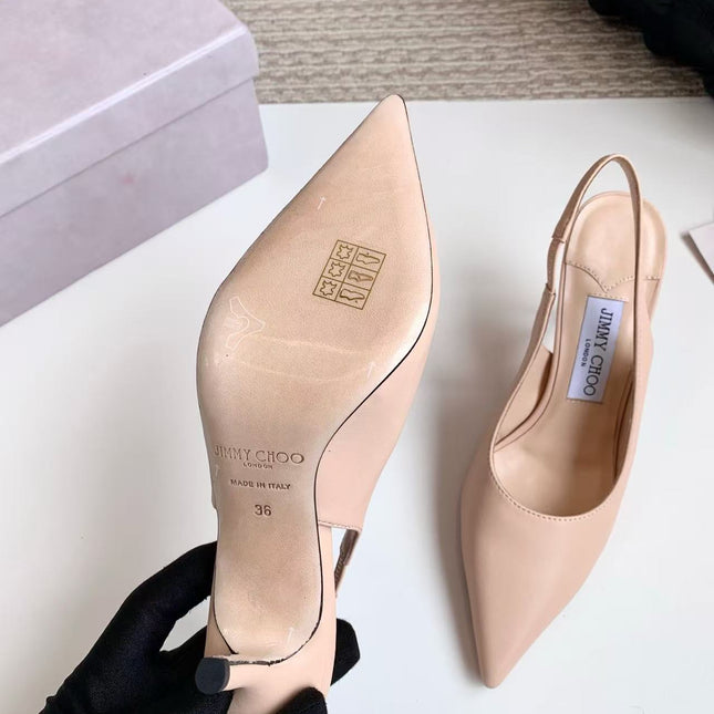 JIMMY CHOO 26S SLINGBACK HIGH HEELS 90 MM IN NUDE CALFSKIN