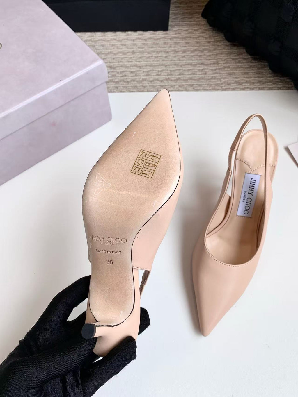 JIMMY CHOO 26S SLINGBACK HIGH HEELS 90 MM IN NUDE CALFSKIN