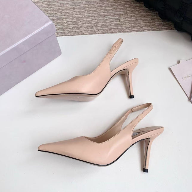 JIMMY CHOO 26S SLINGBACK HIGH HEELS 90 MM IN NUDE CALFSKIN