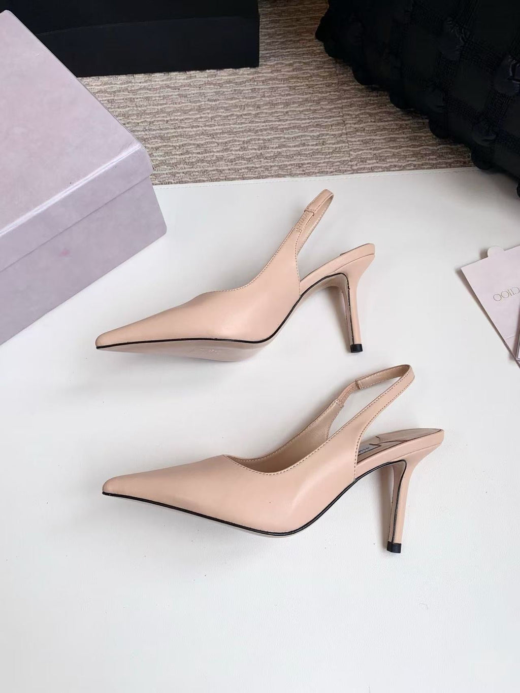 JIMMY CHOO 26S SLINGBACK HIGH HEELS 90 MM IN NUDE CALFSKIN
