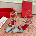 VALENTINO 26S OCKSTUD HEELS IN MINT GREEN CALFSKIN