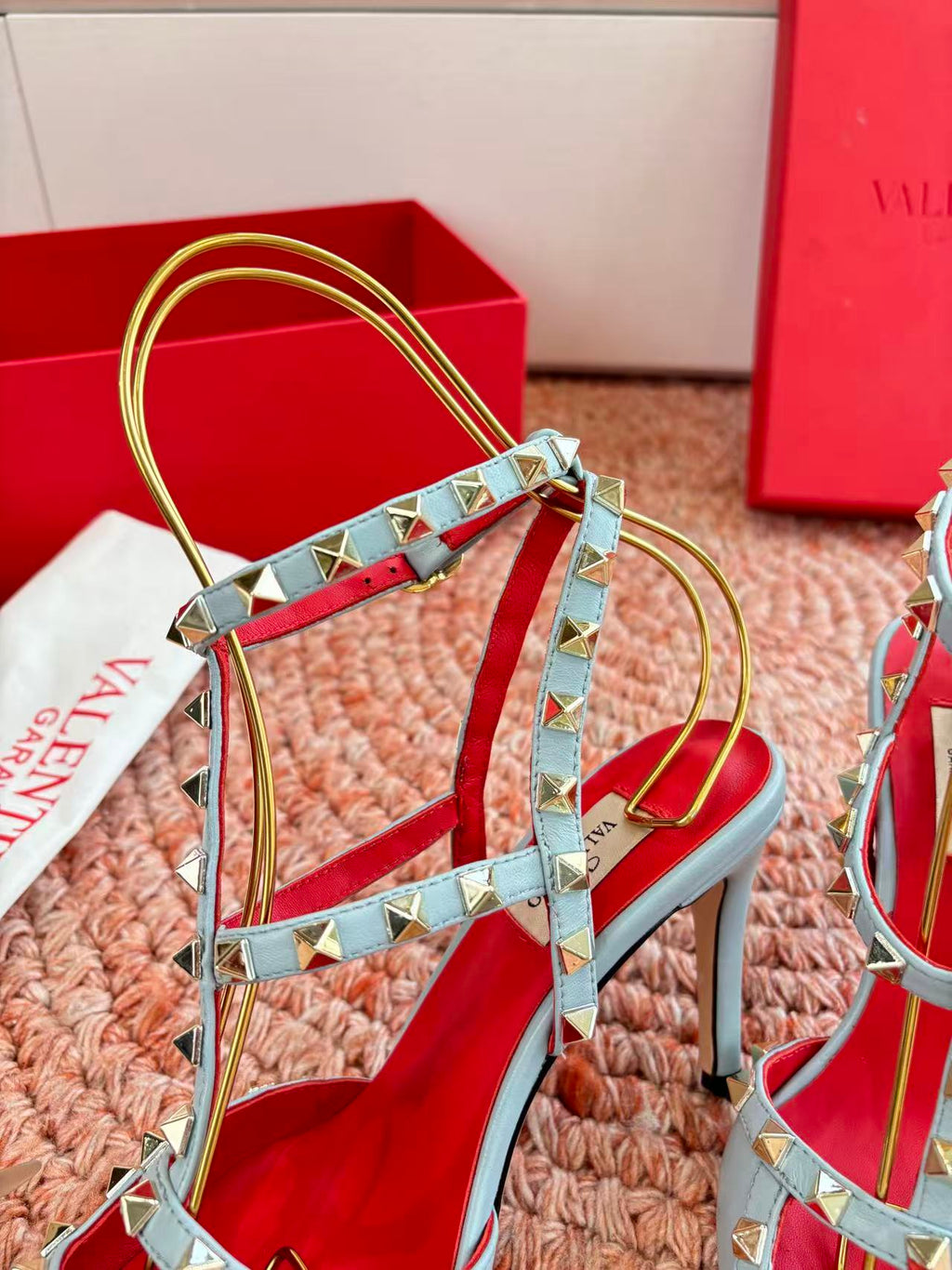 VALENTINO 26S OCKSTUD HEELS IN MINT GREEN CALFSKIN