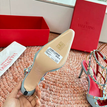 VALENTINO 26S OCKSTUD HEELS IN MINT GREEN CALFSKIN
