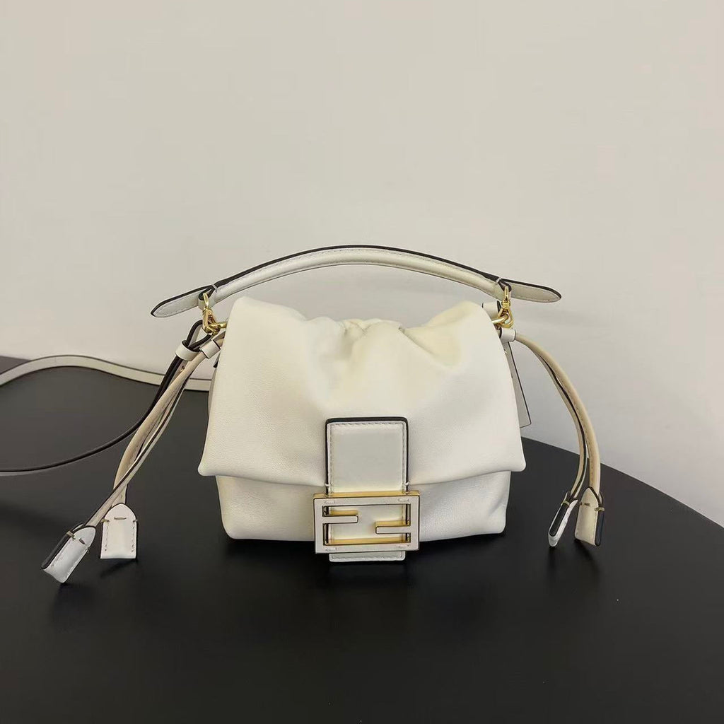 FENDI 26S SMALL MAMMA BAGUETTE BAG 16 IN CREAM WHITE LAMBSKIN