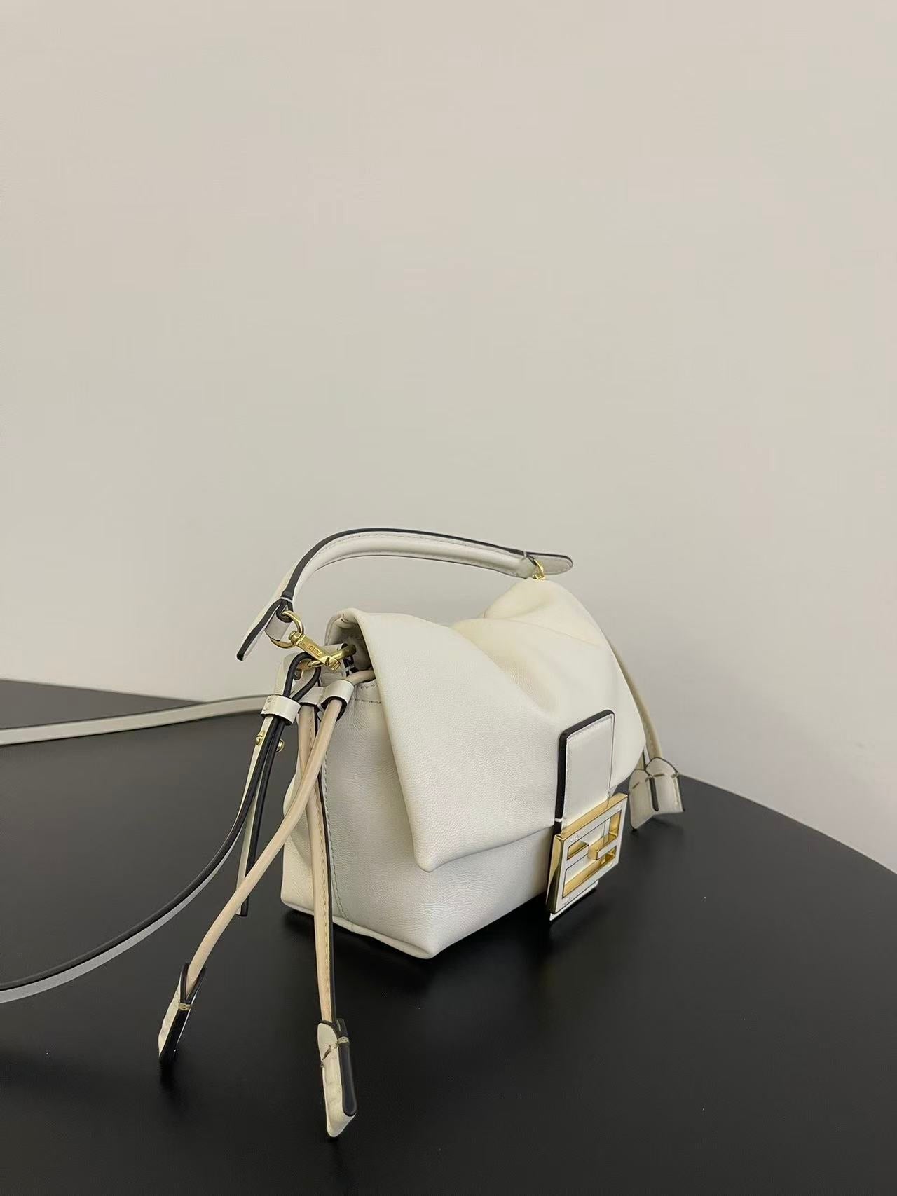 FENDI 26S SMALL MAMMA BAGUETTE BAG 16 IN CREAM WHITE LAMBSKIN