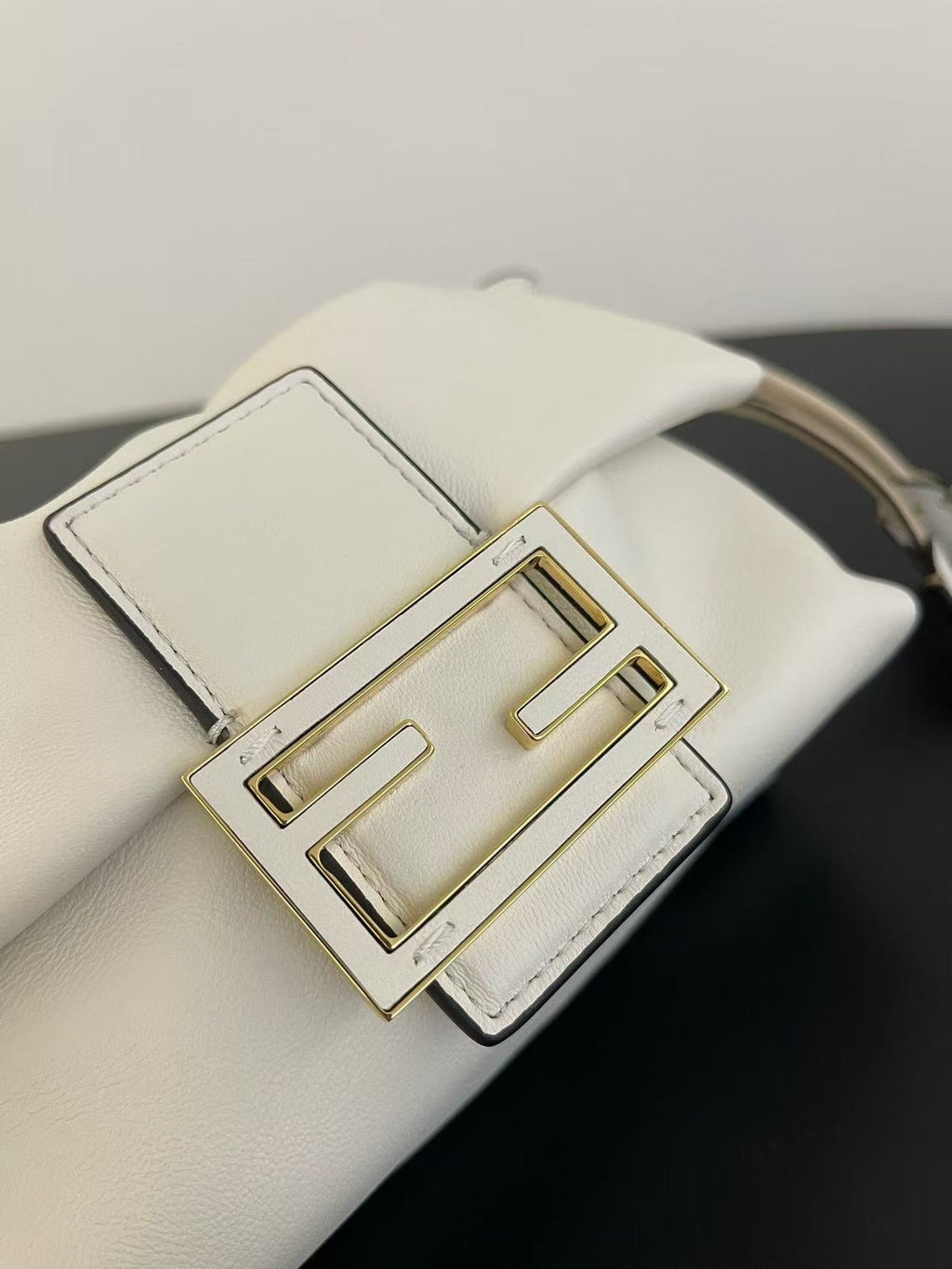 FENDI 26S SMALL MAMMA BAGUETTE BAG 16 IN CREAM WHITE LAMBSKIN