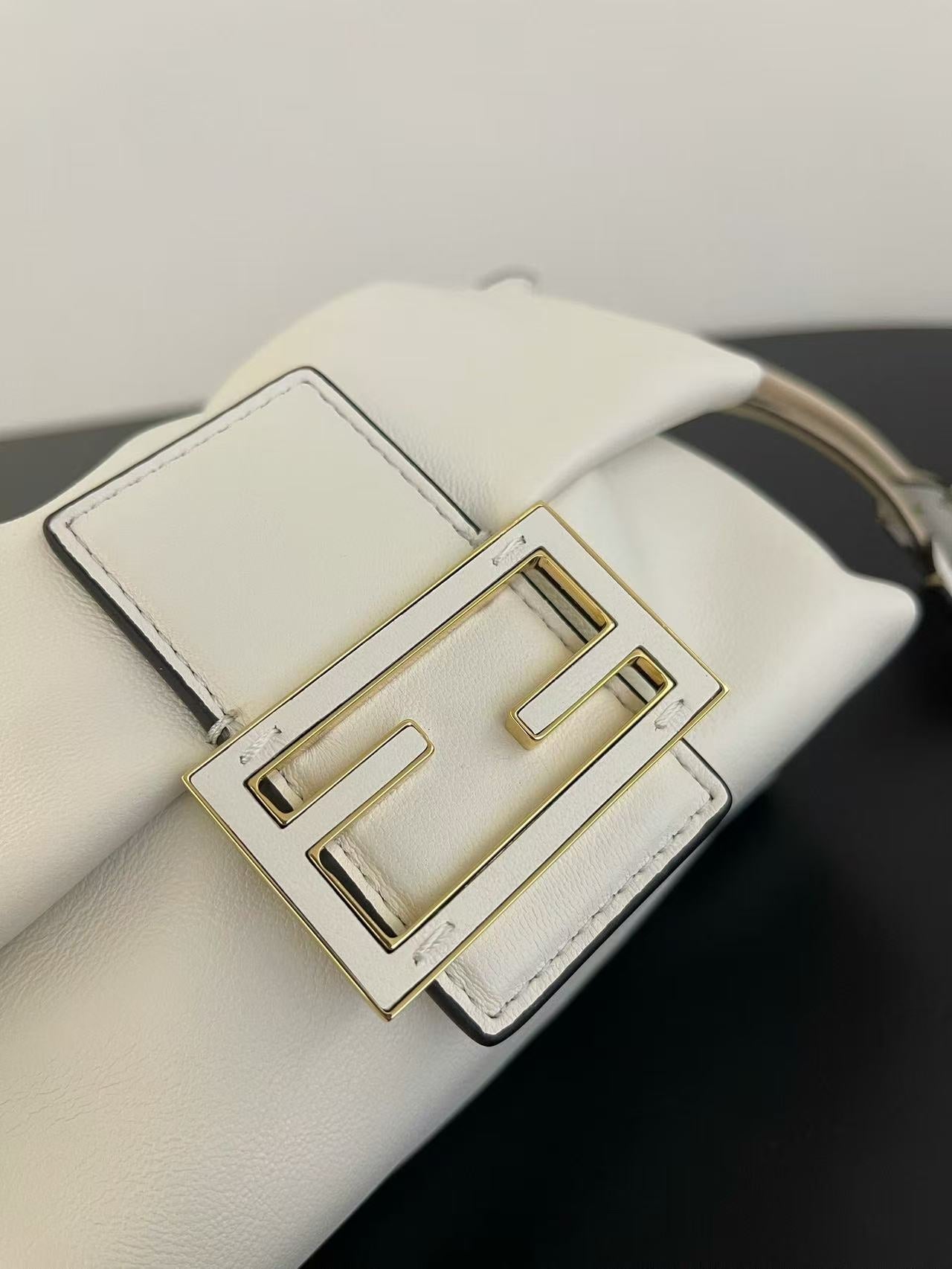 FENDI 26S SMALL MAMMA BAGUETTE BAG 16 IN CREAM WHITE LAMBSKIN