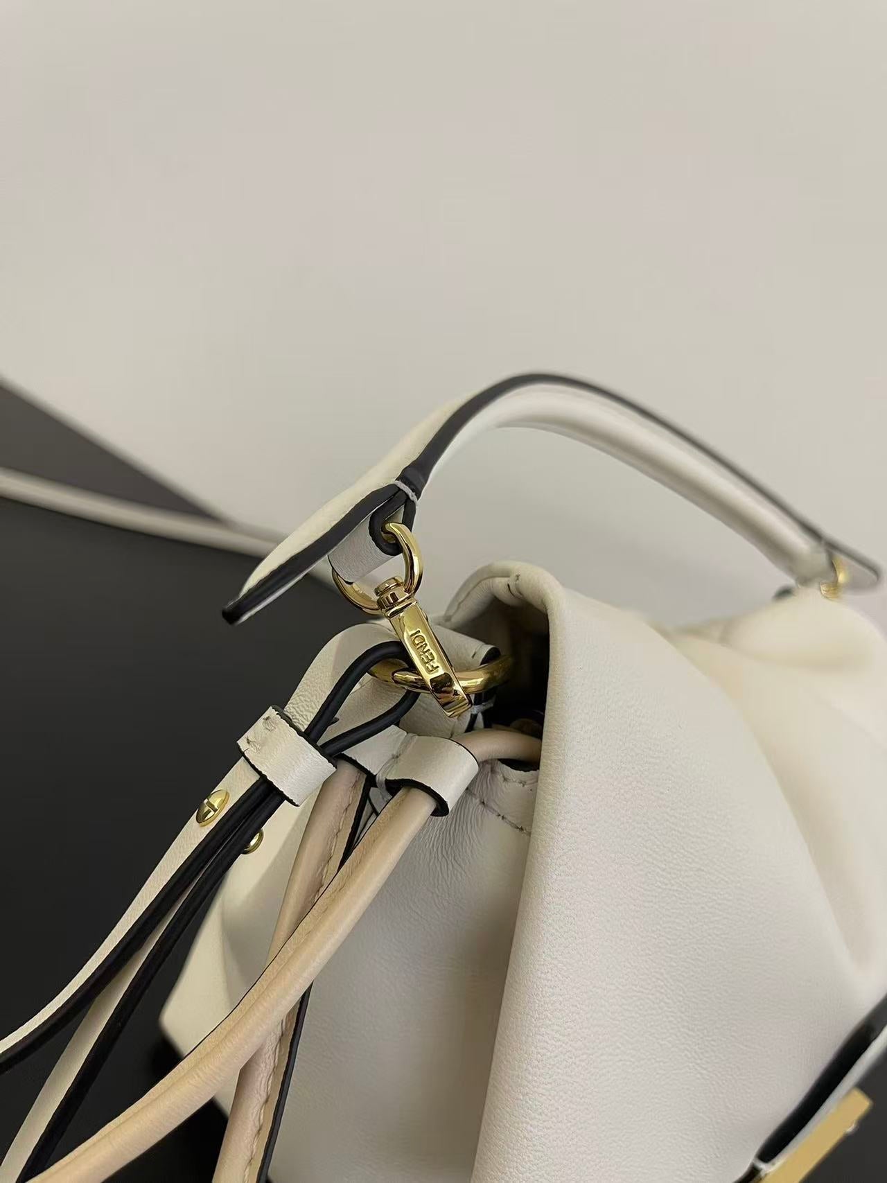 FENDI 26S SMALL MAMMA BAGUETTE BAG 16 IN CREAM WHITE LAMBSKIN
