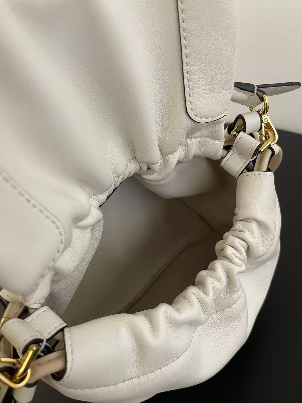 FENDI 26S SMALL MAMMA BAGUETTE BAG 16 IN CREAM WHITE LAMBSKIN