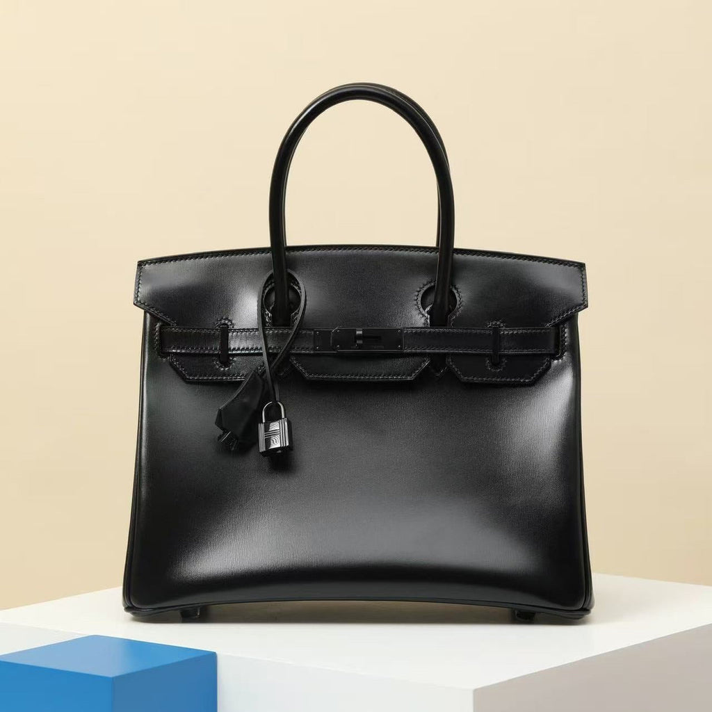 HM 26S BIRKIN BAG 30 IN BLACK CALFSKIN SILVER BUCKLE
