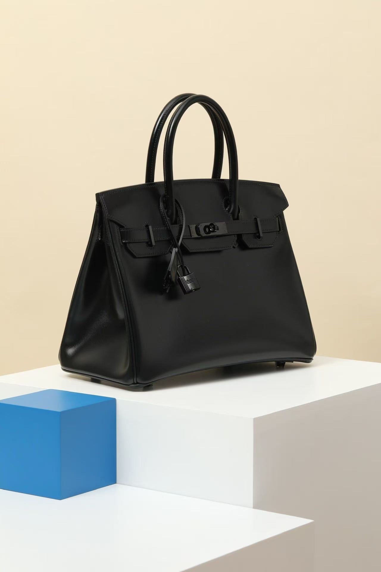 HM 26S BIRKIN BAG 30 IN BLACK CALFSKIN SILVER BUCKLE