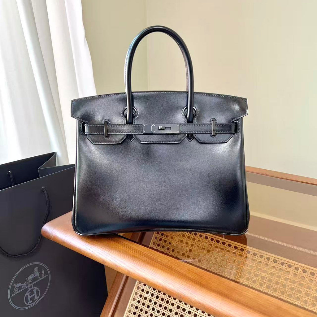 HM 26S BIRKIN BAG 30 IN BLACK CALFSKIN SILVER BUCKLE 14526