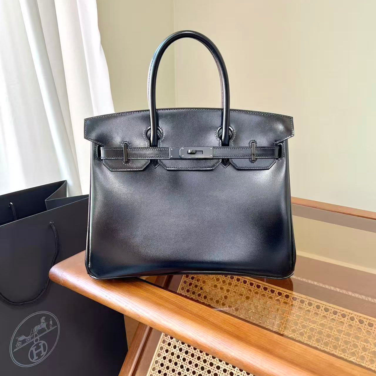 HM 26S BIRKIN BAG 30 IN BLACK CALFSKIN SILVER BUCKLE 14526