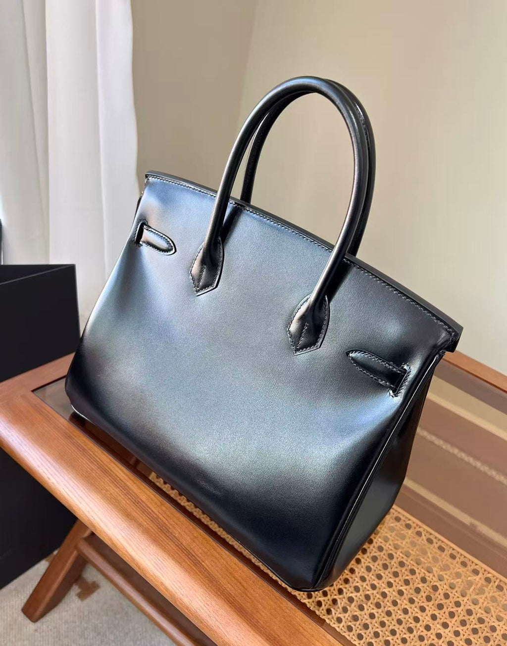 HM 26S BIRKIN BAG 30 IN BLACK CALFSKIN SILVER BUCKLE 14526