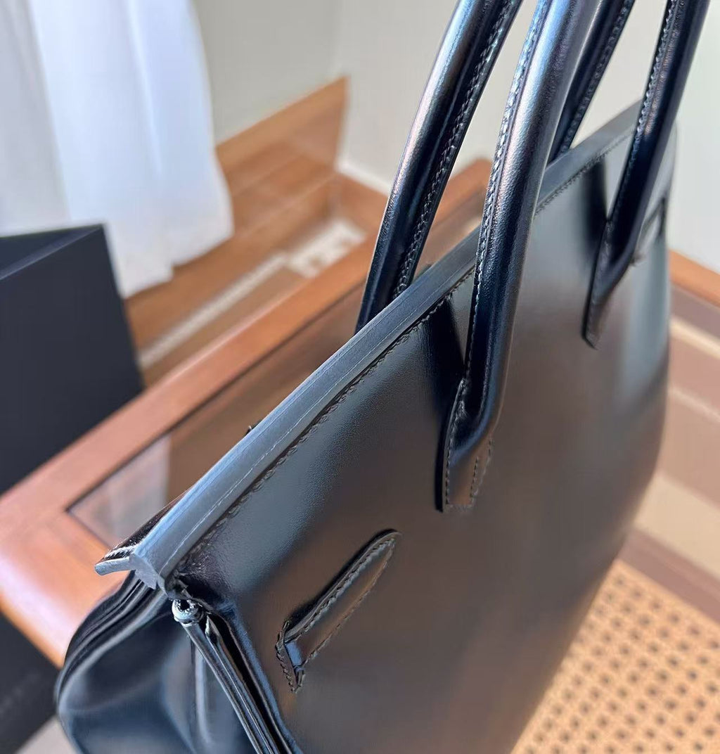 HM 26S BIRKIN BAG 30 IN BLACK CALFSKIN SILVER BUCKLE 14526