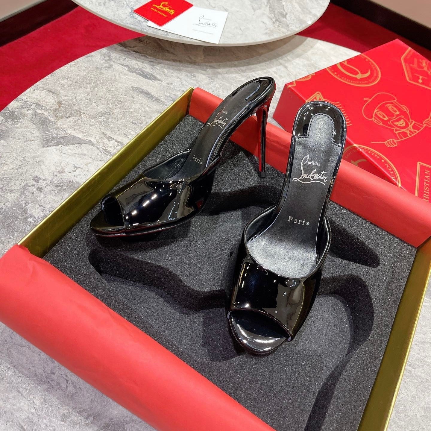 DOLLY SLIDE SANDALS 100MM IN BLACK CALFSKIN 14526