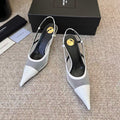 YSL 26S SLINGBACK POINTED HEEL 70 MM IN WHITE CAFLSKIN AND FABRIC