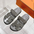 HERMES 26S CHYPRE SANDAL IN DARK GREY SUEDE