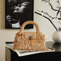 CHANEL 26S SMALL FRINGE KELLY DARK BEIGE RAFFIA WOOD