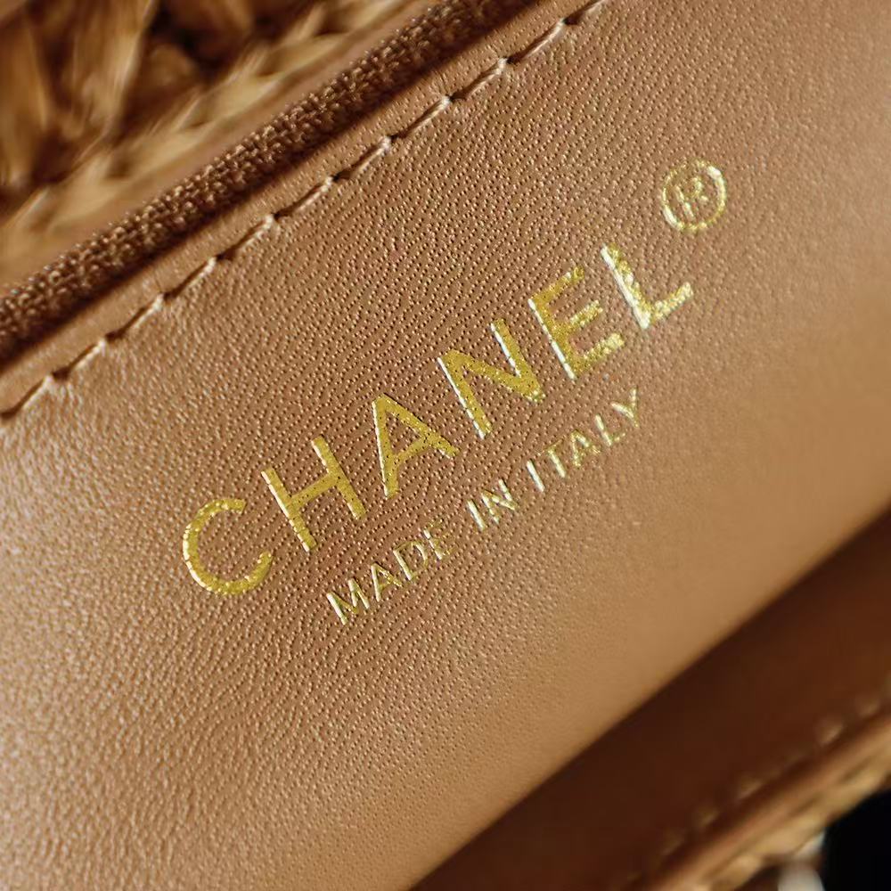 CHANEL 26S SMALL FRINGE KELLY DARK BEIGE RAFFIA WOOD
