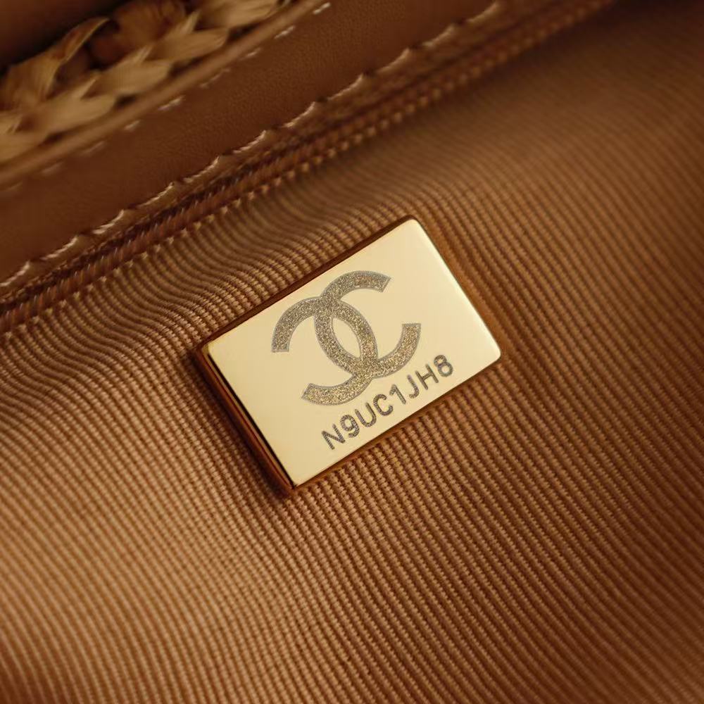 CHANEL 26S SMALL FRINGE KELLY DARK BEIGE RAFFIA WOOD