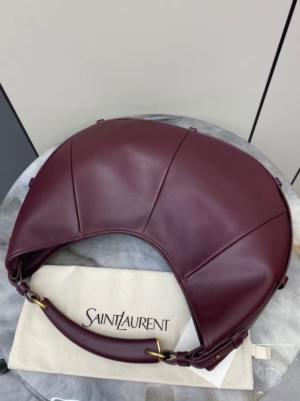 YSL 26S MOMBASA HOBO BAG MEDIUM IN BURGUNDY CALFSKIN