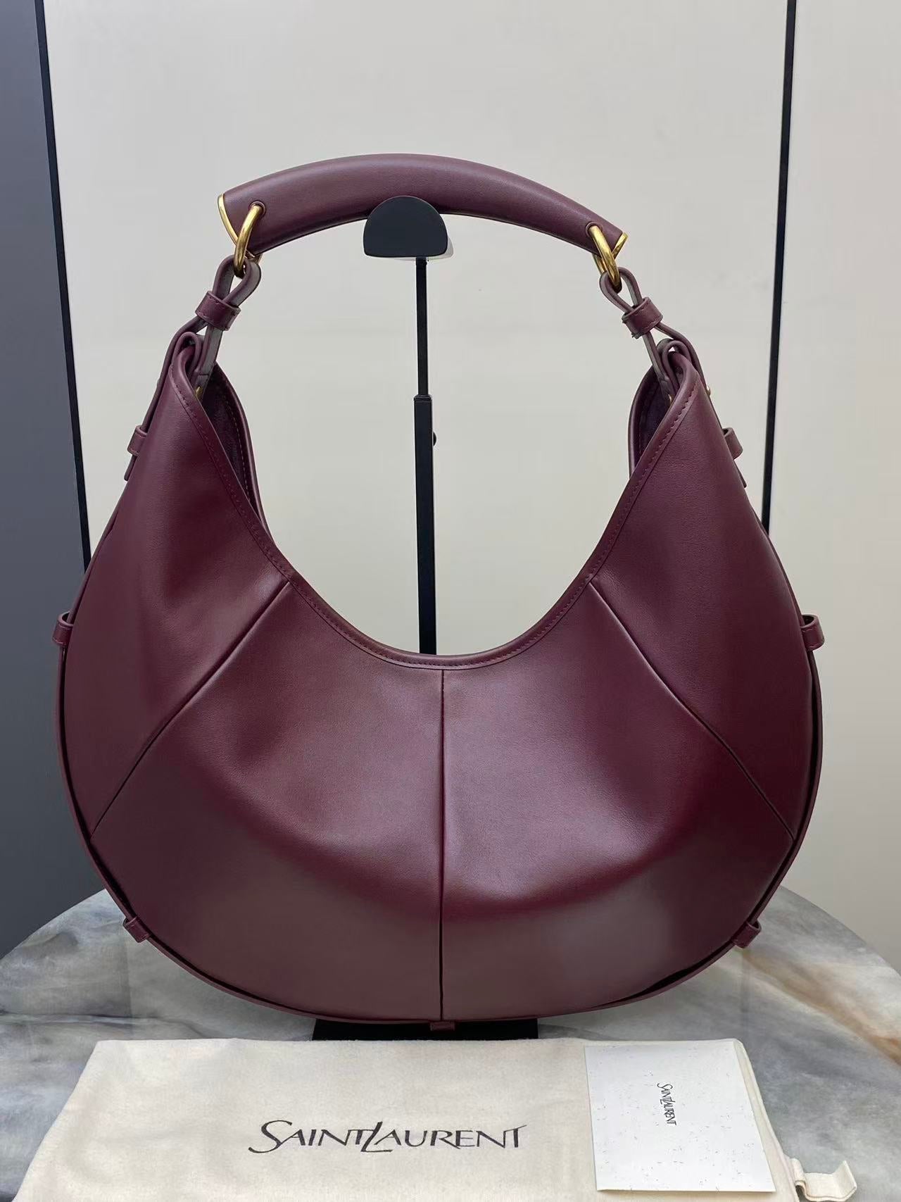 YSL 26S MOMBASA HOBO BAG MEDIUM IN BURGUNDY CALFSKIN