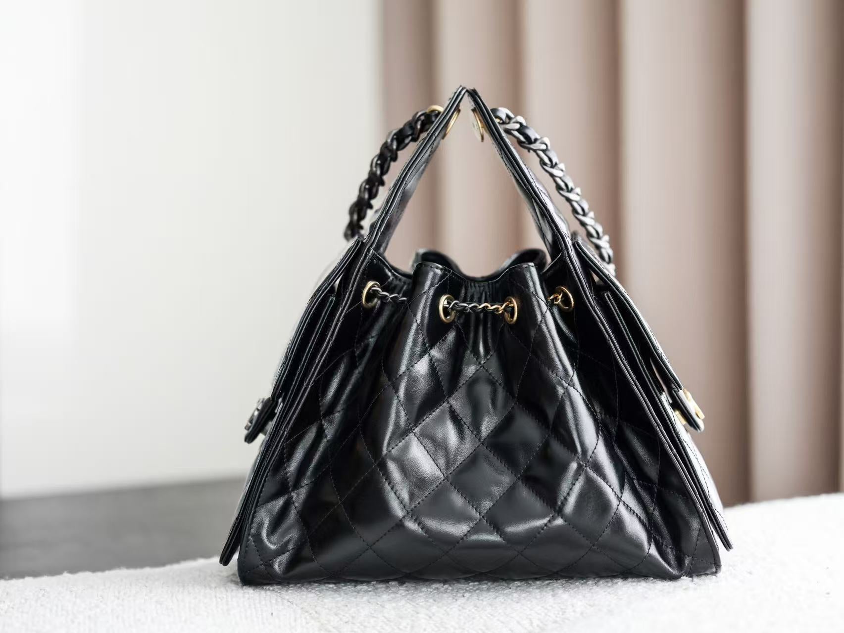 CHANEL 26S HOBO BAG 30 IN BLACK CALFSKIN GOLD HARDWARE 22526