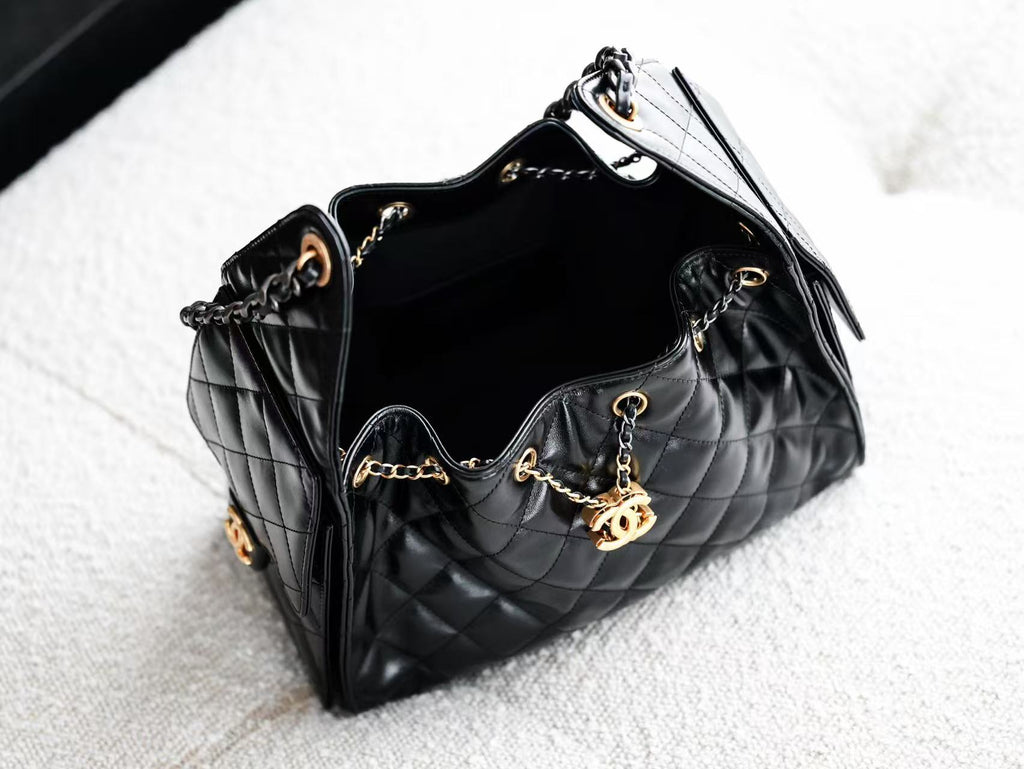 CHANEL 26S HOBO BAG 30 IN BLACK CALFSKIN GOLD HARDWARE 22526