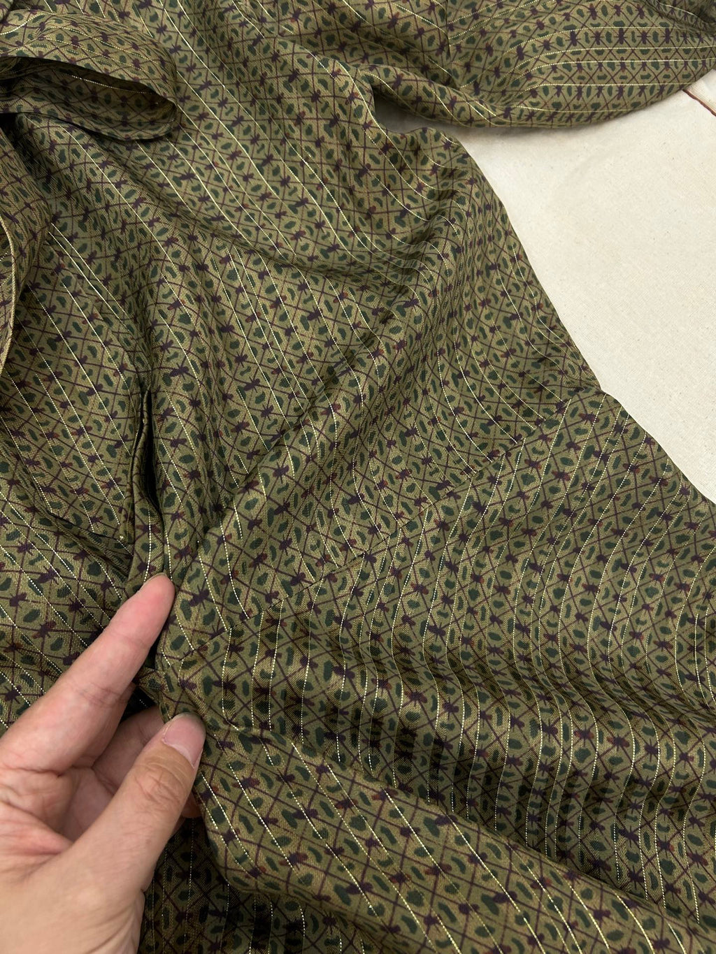 ZIMMERMANN 26S BELTED MAXI DRESS IN OLIVE GEO PRINT SILK