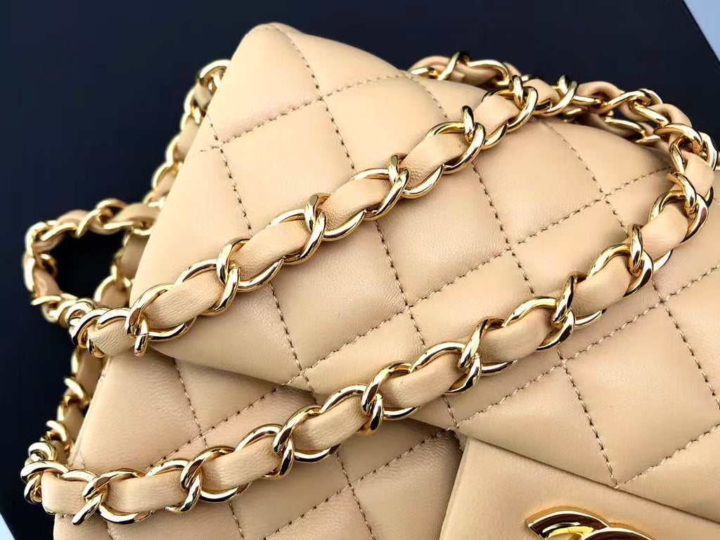 CHANEL 25S FLAP BAG 20 CM IN BEIGE LAMBSKIN GOLD HARDWARE 23526