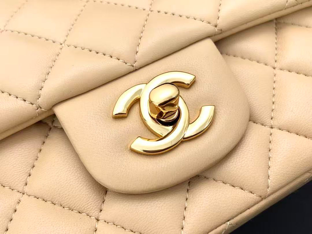 CHANEL 25S FLAP BAG 20 CM IN BEIGE LAMBSKIN GOLD HARDWARE 23526