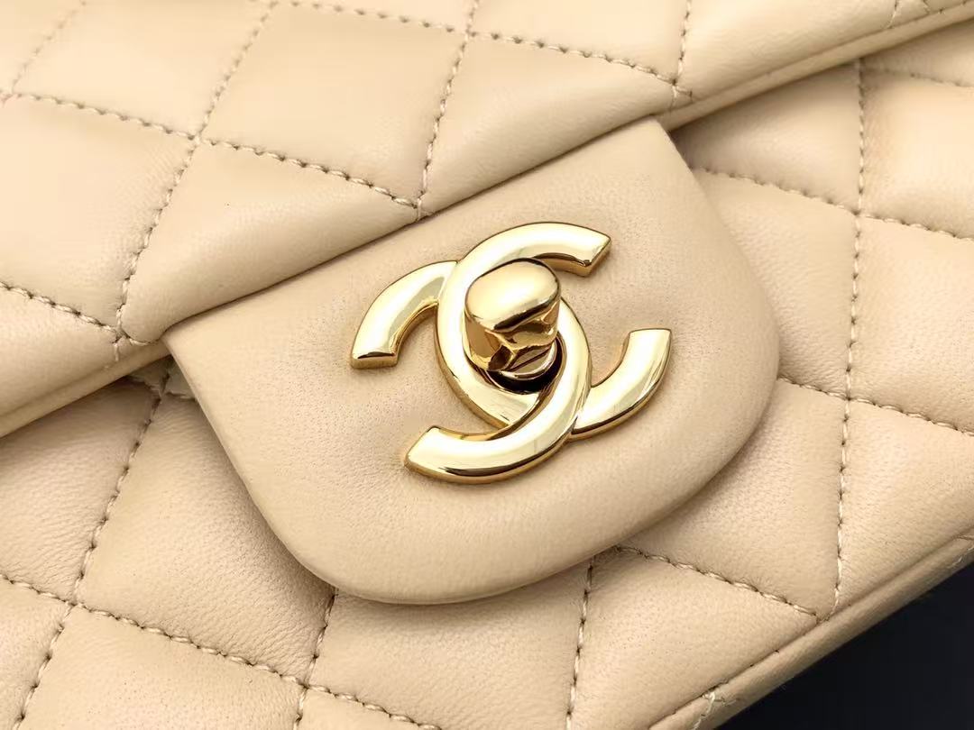 CHANEL 25S FLAP BAG 20 CM IN BEIGE LAMBSKIN GOLD HARDWARE 23526