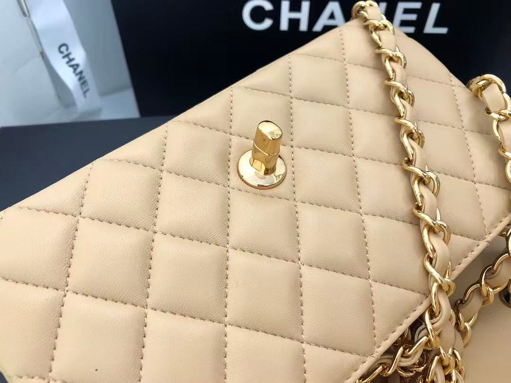 CHANEL 25S FLAP BAG 20 CM IN BEIGE LAMBSKIN GOLD HARDWARE 23526
