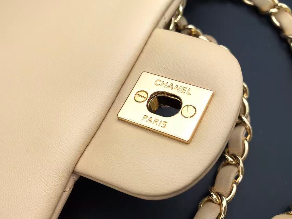 CHANEL 25S FLAP BAG 20 CM IN BEIGE LAMBSKIN GOLD HARDWARE 23526