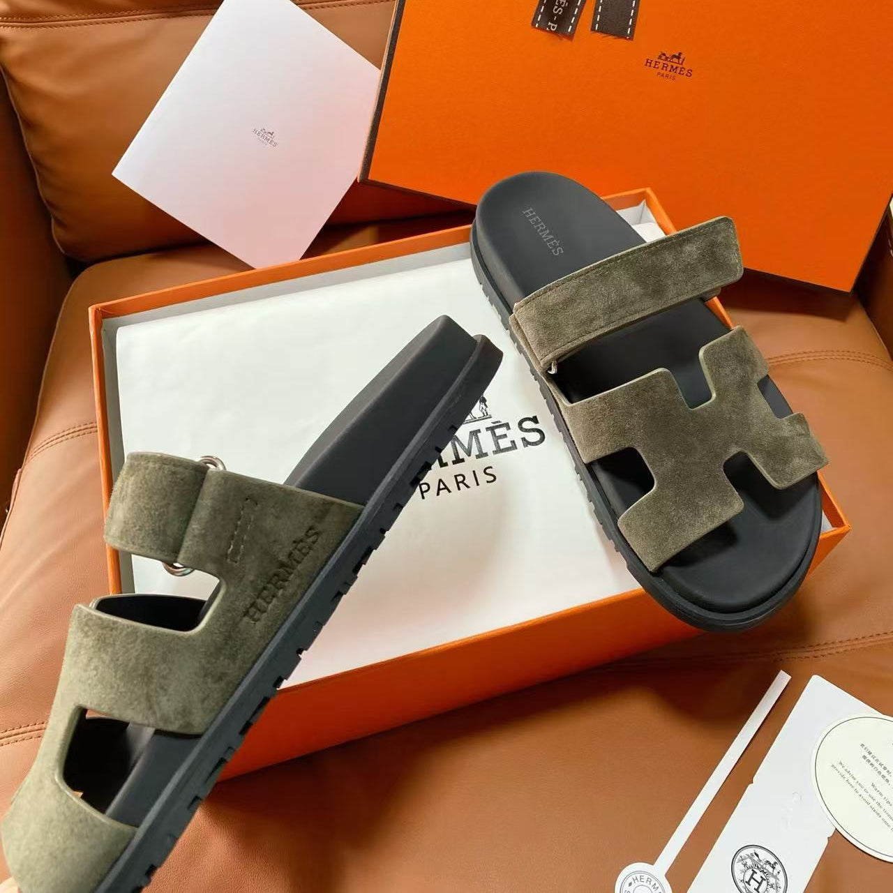 HERMES 26S CHYPRE SANDAL IN BROWN SUEDE 24526